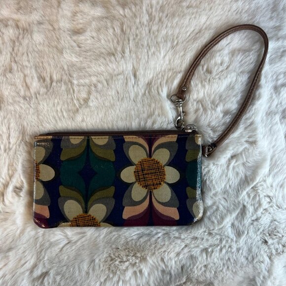 Fossil Key-Per Coated Canvas & Leather Zippered Wristlet Bag Wallet Floral Desig - Picture 4 of 4